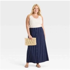 Ava & Viv Navy Blue Stripped Maxi Skirt. Sz 2X.